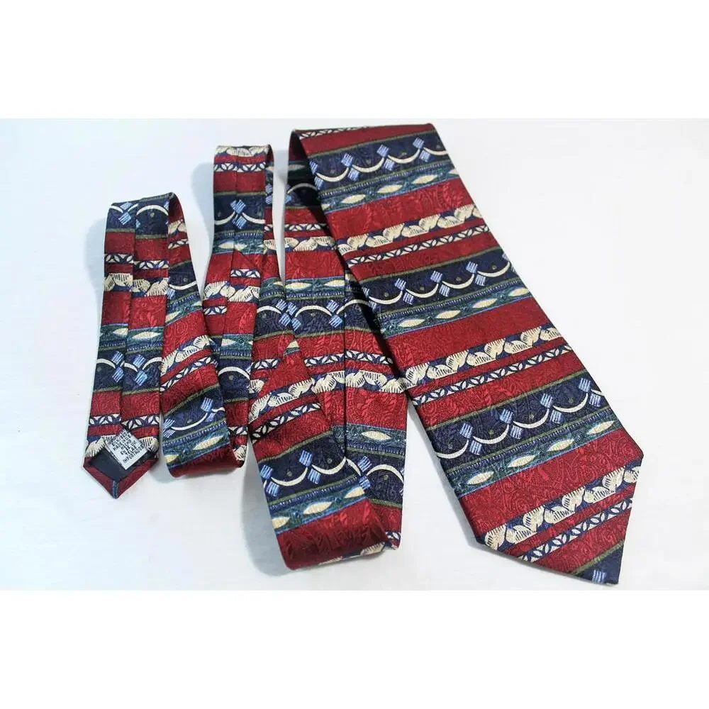 Vintage CLAIBORNE Silk Necktie, Maroon, Blue , Off-White, 4 X 58 Inches